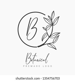 A modern and elegant premade typographic logo designs for florists, cosmetics, weddings and home decor. Nature inspired vector illustration in black isolated on white background. - Vector 