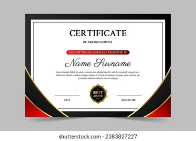 Modern elegant red and black certificate template. Appreciation for business and education. Vector illustration