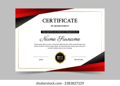 Modern elegant red and black certificate template. Appreciation for business and education. Vector illustration