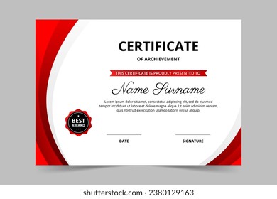 Modern elegant red certificate template. Appreciation for business and education. Vector illustration