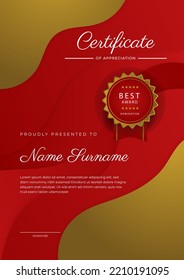 Modern elegant red and gold diploma certificate template