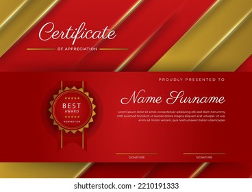 Modern elegant red and gold diploma certificate template