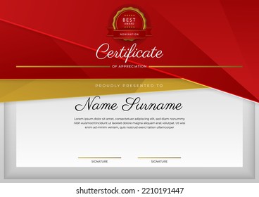 Modern elegant red and gold diploma certificate template