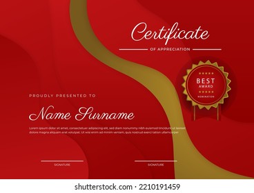 Modern elegant red and gold diploma certificate template
