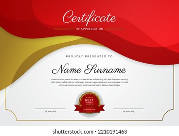 Modern elegant red and gold diploma certificate template