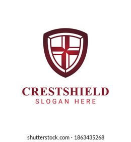 Logo de escudo moderno y elegante con elemento cruzado de la iglesia, plantilla de logotipo de la iglesia