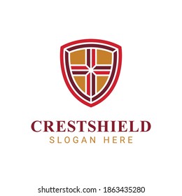 Modern elegant shield logo with christ cross element, church logo template