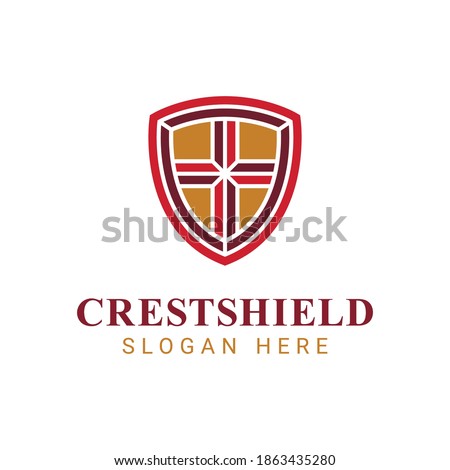 Modern elegant shield logo with christ cross element, church logo template