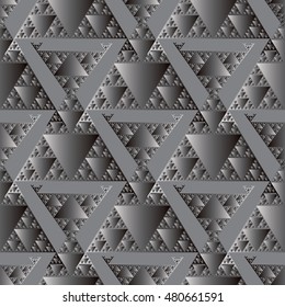 Modern elegant shiny grey abstract geometric vector seamless pattern background wallpaper illustration with abstract 3d volumetric geometric triangles figures 