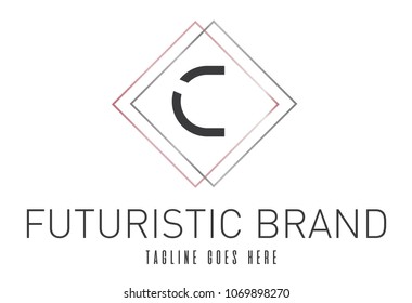 Modern Elegant Silver Rose Gold Geometric Letter C Logo