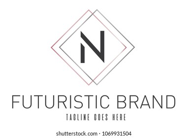 Modern Elegant Silver Rose Gold Geometric Letter N Logo