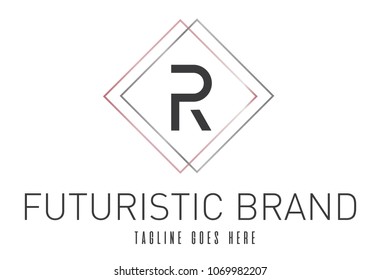 Modern Elegant Silver Rose Gold Geometric Letter R Logo