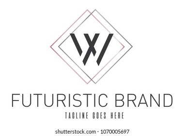 Modern Elegant Silver Rose Gold Geometric Letter W Logo