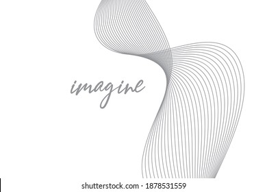 Modern, elegant and simple graphic design of a word "Imagine" with wavy, repeated lines in grey color. Handwritten typography.
