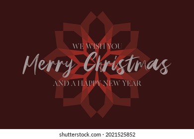 Modern, elegant, simple graphic design of saying "We wish you Merry Christmas and happy new year" in silver and red colors. Geometric, cool shapes in snow flake abstraction. Vibrant graphic vector art