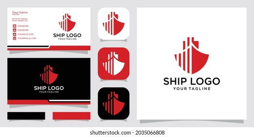 modern, elegant, and simple ship red logo design. design inspiration business card and icon app