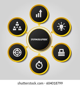 Modern elegant six options infographic. Vector illustration template with icons. 6 steps for workflow, data, business, statistic on white background