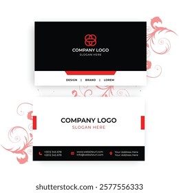 Modern elegant standard simple corporate busienss card, visiting card black red white vector template design