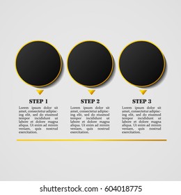 Modern elegant three options infographic. Vector integrated illustration template with icons. 3 steps for workflow, data, business, statistic on white background