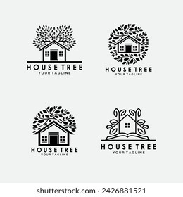 conjunto de logotipo moderno y elegante de la casa del árbol