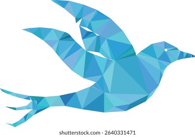 A modern and elegant vector illustration of a blue geometric bird symbol representing freedom and peace. This abstract design, using polygon shapes, is perfect for a logo, icon, or...