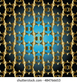 Modern elegant vector seamless pattern background wallpaper illustration with vintage stylish decorative baroque gold ornaments with shadow and highlight 