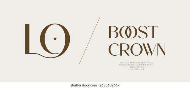 Moderno e elegante casamento alfabeto letras fonte e número. Tipografia Luxo clássico lettering serif fontes decorativo vintage retro logo conceito. ilustração vetorial