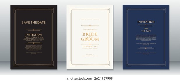 Modern Elegant Wedding Invitation Templates with Thin Gold Frames