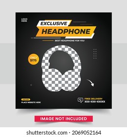 Modern and elegant wireless headphone brand product for social media post template or web banner. Headphones new arrival social media post vector template Bundle 05