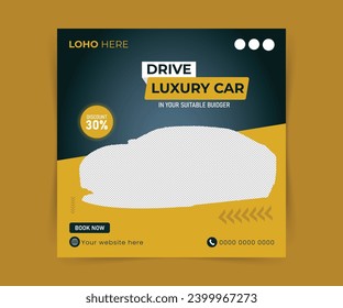 MODERN AND ELEGANT YELLOW CAR RENT AND SELL BANNER BUNDLE SET FOR SOCIAL MEDIA POST AND STORY TEMPLATE VECTOR, Rent a car social media post, web banner template