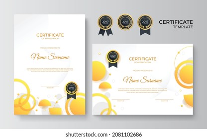 Modern elegant yellow and gold diploma certificate template. Premium luxury minimal certificate template design