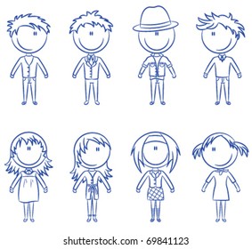 Modern elegant young people isolated on white background