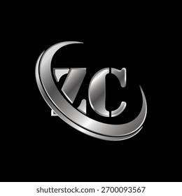 Moderno e elegante logotipo de monograma inicial de prata ZC com efeito gradiente metálico. As letras entrelaçadas Z e C formam um símbolo elegante e profissional, ideal para marcas corporativas, etc.