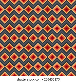 Modern elegant zig zag and rhombus seamless pattern. Vector illustration for beauty fashion design. Red, orange and black colors. Vintage stripe style.
