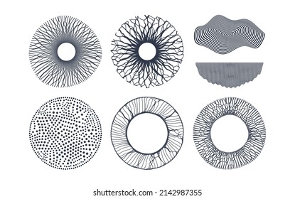 Modern elements with dynamic particles of small particles. Abstract circles with dots of different sizes. 3D vector illustration for cover, poster, booklet, brochure, flyer, album or banner. 