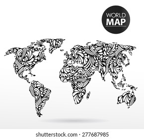 Modern elements of info graphics. Calligraphic World Map 