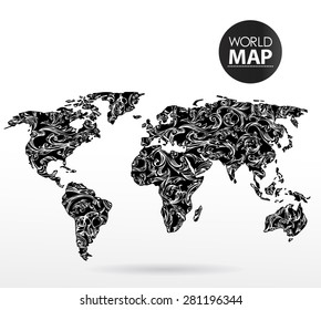 Modern elements of info graphics. Calligraphic World Map 