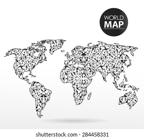 Modern elements of info graphics. Calligraphic World Map 