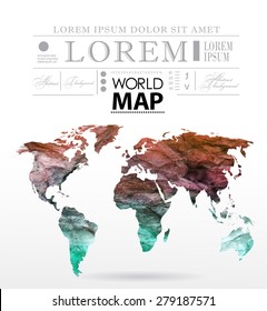 Modern elements of info graphics. Watercolor, paper World Map 
