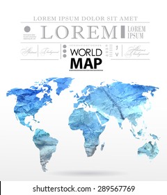 Modern elements of info graphics. Watercolor, paper World Map 