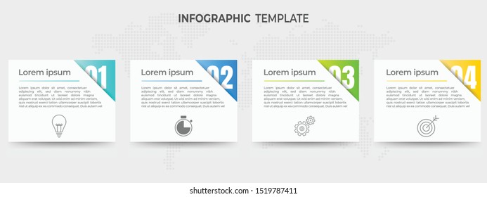 Modern elements timeline infographic 4 options with number and icon.