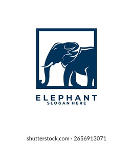 Modern Elephant with square line art logo design vector template