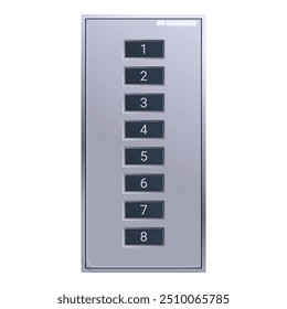 Moderno panel de Botón del ascensor que muestra los números de piso del uno al ocho, lo que permite a los pasajeros seleccionar el piso deseado