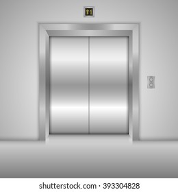 Modern elevator with closed metal doors. Vector illustration