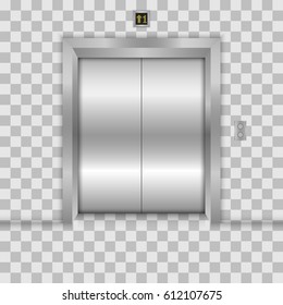 Modern elevator with closed metal doors. Vector illustration