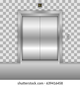 Modern elevator with closed metal doors. Vector illustration