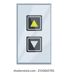 Moderno panel de control del ascensor que muestra el Botón brillante verde que indica una dirección hacia arriba