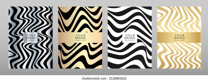 Modern elite cover design set. Luxury fashionable background with abstract line pattern in silver, gold, black color. Elegant premium vector template for menu, brochure, flyer, layout, presentation