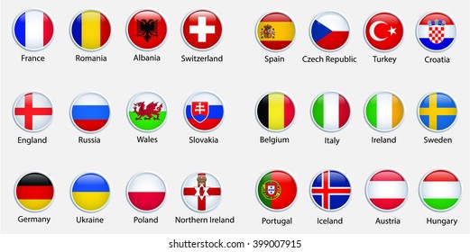 Modern ellipse icon symbols of of the participating countries to the final soccer tournament of Euro 2016 in france