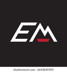  Modern EM Letter Logo Design with Red Accent – Minimalist Monogram Branding Icon elegant and luxury logo pattern,  and white color on black background.